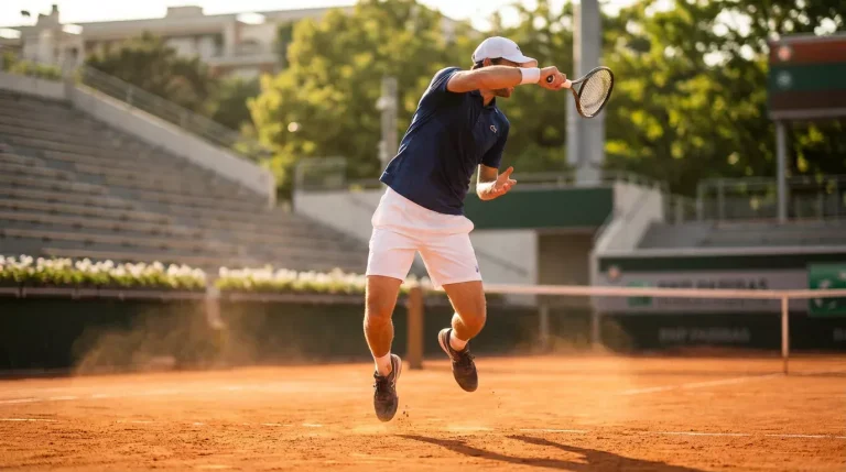 Joueur de tennis en revers sur un court en terre battue de Roland Garros