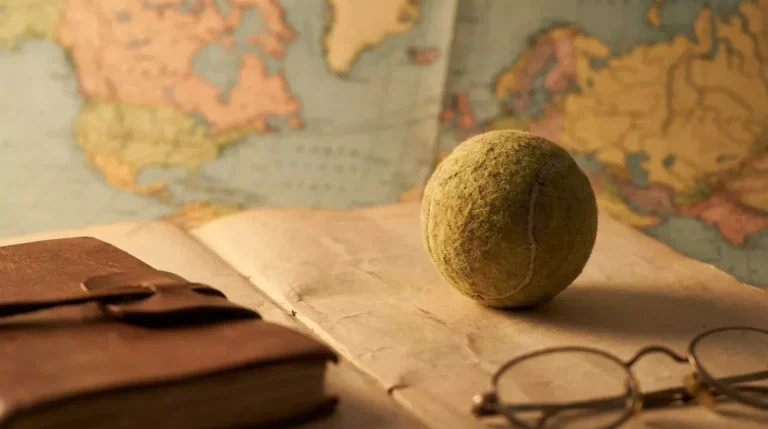 Globe terrestre avec une balle de tennis et un court en terre battue